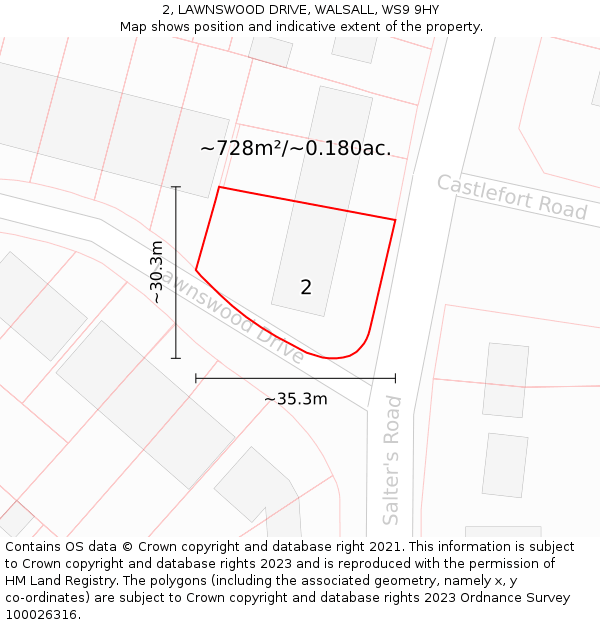 2, LAWNSWOOD DRIVE, WALSALL, WS9 9HY: Plot and title map