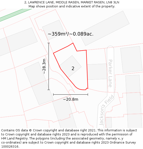 2, LAWRENCE LANE, MIDDLE RASEN, MARKET RASEN, LN8 3LN: Plot and title map