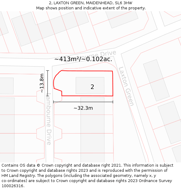 2, LAXTON GREEN, MAIDENHEAD, SL6 3HW: Plot and title map
