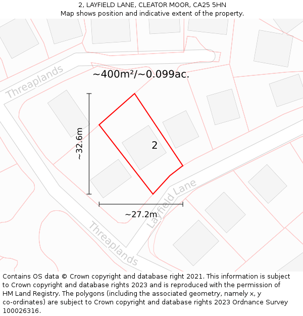 2, LAYFIELD LANE, CLEATOR MOOR, CA25 5HN: Plot and title map