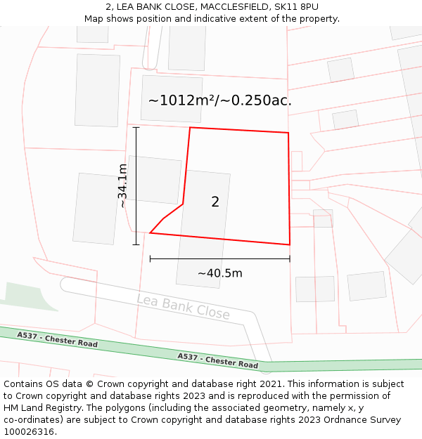 2, LEA BANK CLOSE, MACCLESFIELD, SK11 8PU: Plot and title map