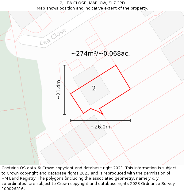 2, LEA CLOSE, MARLOW, SL7 3PD: Plot and title map