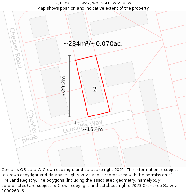 2, LEACLIFFE WAY, WALSALL, WS9 0PW: Plot and title map