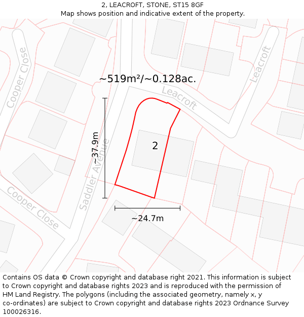 2, LEACROFT, STONE, ST15 8GF: Plot and title map