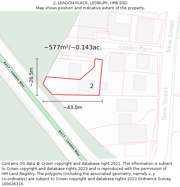 2, LEADON PLACE, LEDBURY, HR8 2GD: Plot and title map