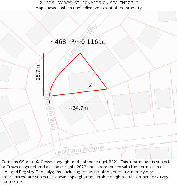 2, LEDSHAM WAY, ST LEONARDS-ON-SEA, TN37 7LG: Plot and title map