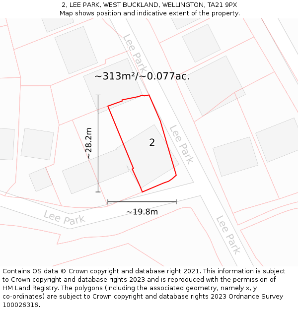 2, LEE PARK, WEST BUCKLAND, WELLINGTON, TA21 9PX: Plot and title map