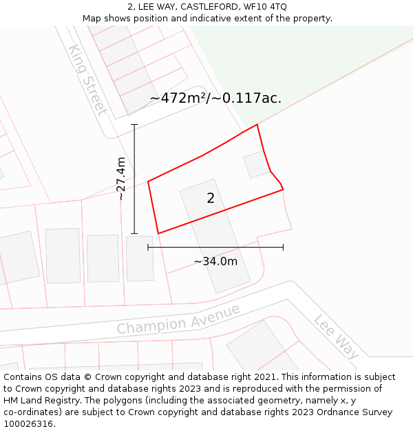 2, LEE WAY, CASTLEFORD, WF10 4TQ: Plot and title map