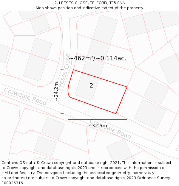 2, LEESES CLOSE, TELFORD, TF5 0NN: Plot and title map
