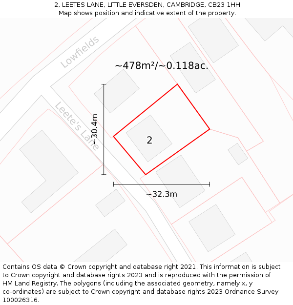 2, LEETES LANE, LITTLE EVERSDEN, CAMBRIDGE, CB23 1HH: Plot and title map