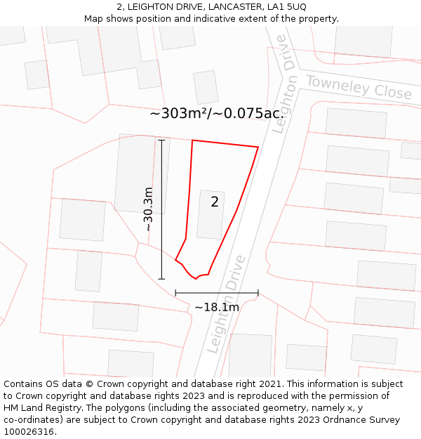 2, LEIGHTON DRIVE, LANCASTER, LA1 5UQ: Plot and title map