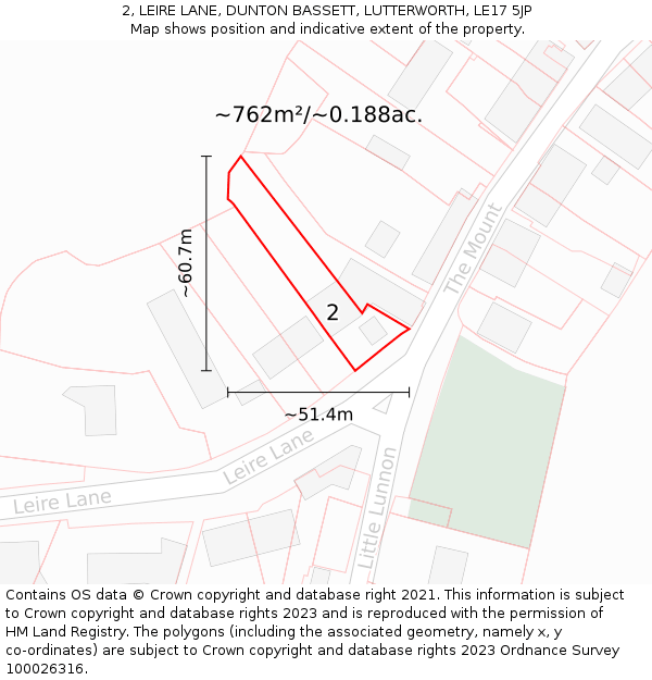 2, LEIRE LANE, DUNTON BASSETT, LUTTERWORTH, LE17 5JP: Plot and title map