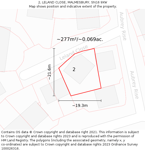 2, LELAND CLOSE, MALMESBURY, SN16 9XW: Plot and title map