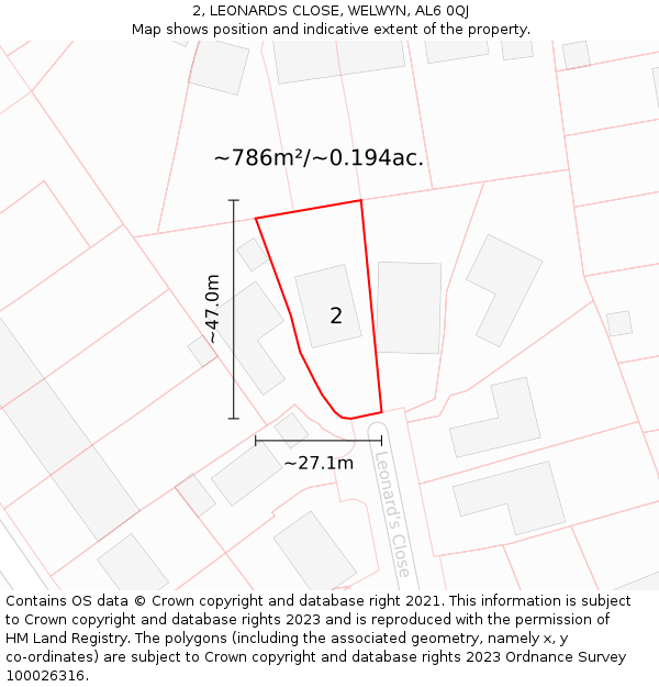 2, LEONARDS CLOSE, WELWYN, AL6 0QJ: Plot and title map