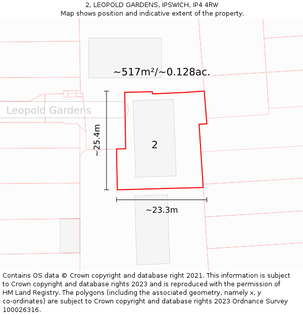 2, LEOPOLD GARDENS, IPSWICH, IP4 4RW: Plot and title map