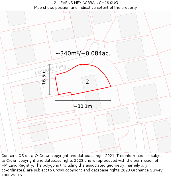 2, LEVENS HEY, WIRRAL, CH46 0UG: Plot and title map