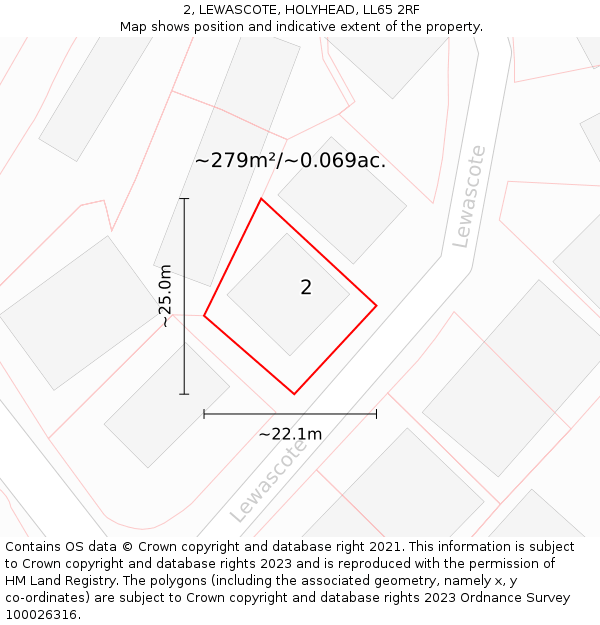 2, LEWASCOTE, HOLYHEAD, LL65 2RF: Plot and title map