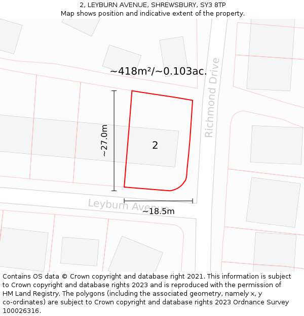 2, LEYBURN AVENUE, SHREWSBURY, SY3 8TP: Plot and title map