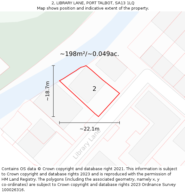 2, LIBRARY LANE, PORT TALBOT, SA13 1LQ: Plot and title map