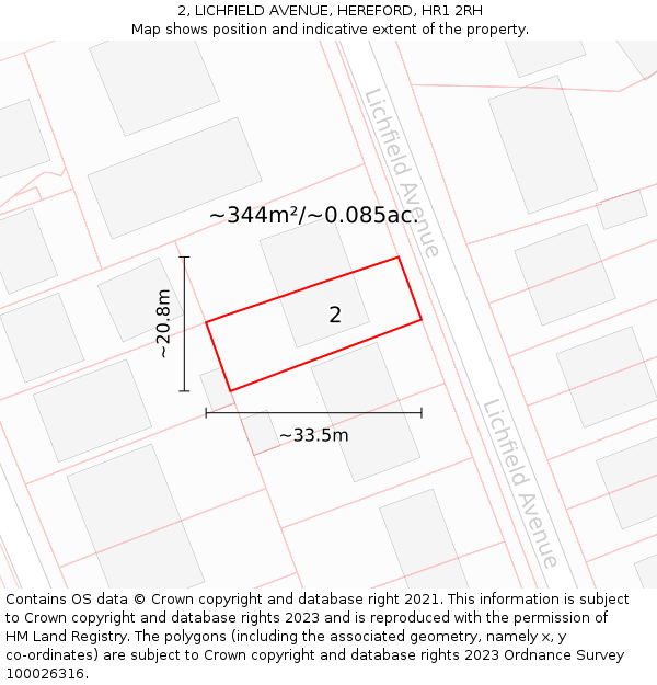 2, LICHFIELD AVENUE, HEREFORD, HR1 2RH: Plot and title map