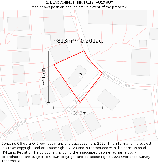 2, LILAC AVENUE, BEVERLEY, HU17 9UT: Plot and title map