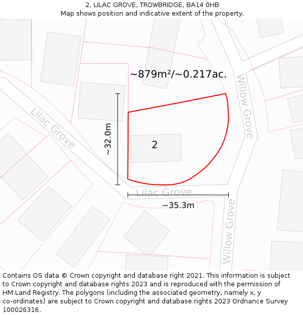 2, LILAC GROVE, TROWBRIDGE, BA14 0HB: Plot and title map