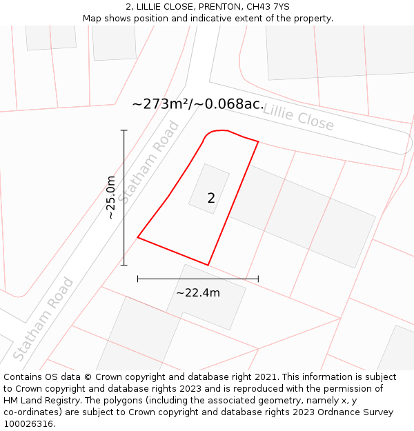 2, LILLIE CLOSE, PRENTON, CH43 7YS: Plot and title map