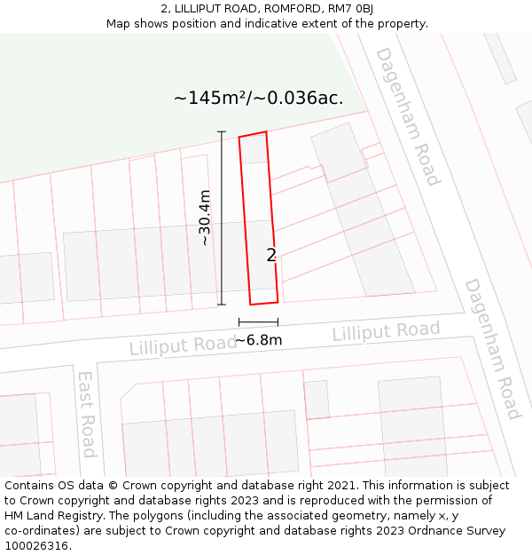 2, LILLIPUT ROAD, ROMFORD, RM7 0BJ: Plot and title map