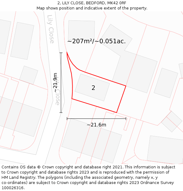 2, LILY CLOSE, BEDFORD, MK42 0RF: Plot and title map