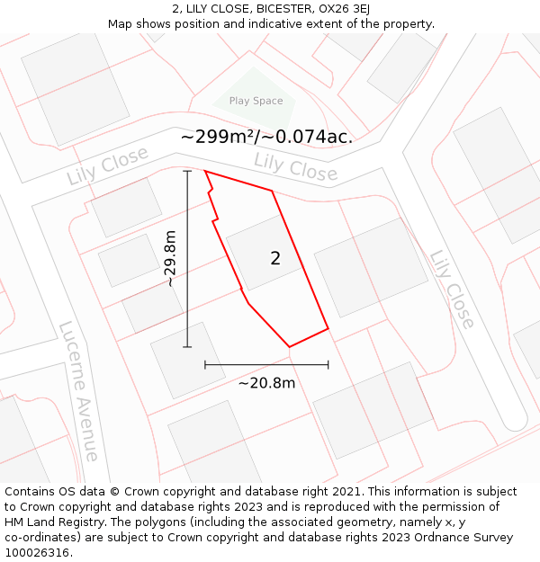 2, LILY CLOSE, BICESTER, OX26 3EJ: Plot and title map