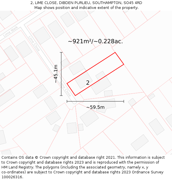 2, LIME CLOSE, DIBDEN PURLIEU, SOUTHAMPTON, SO45 4RD: Plot and title map