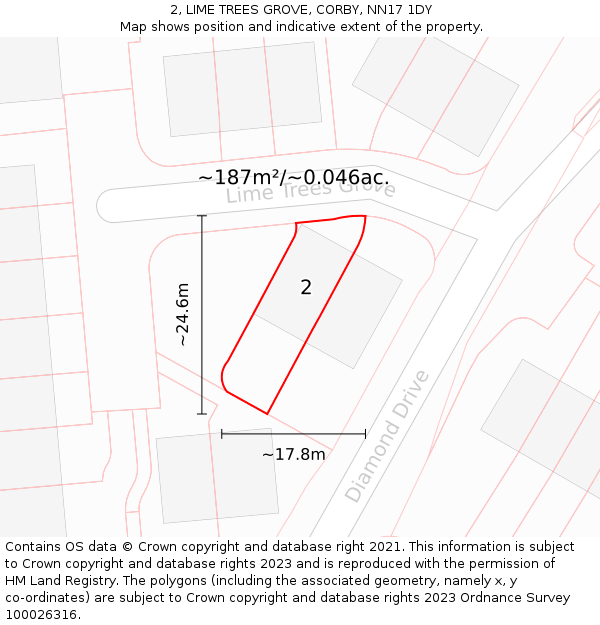 2, LIME TREES GROVE, CORBY, NN17 1DY: Plot and title map