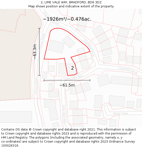 2, LIME VALE WAY, BRADFORD, BD6 3DZ: Plot and title map