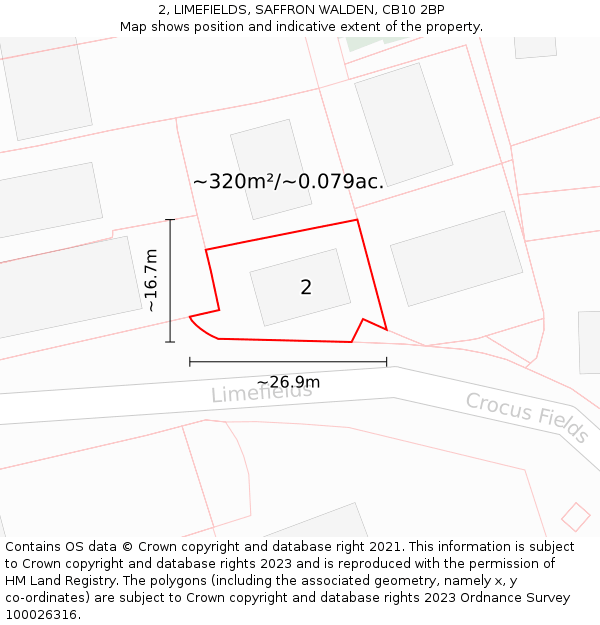 2, LIMEFIELDS, SAFFRON WALDEN, CB10 2BP: Plot and title map