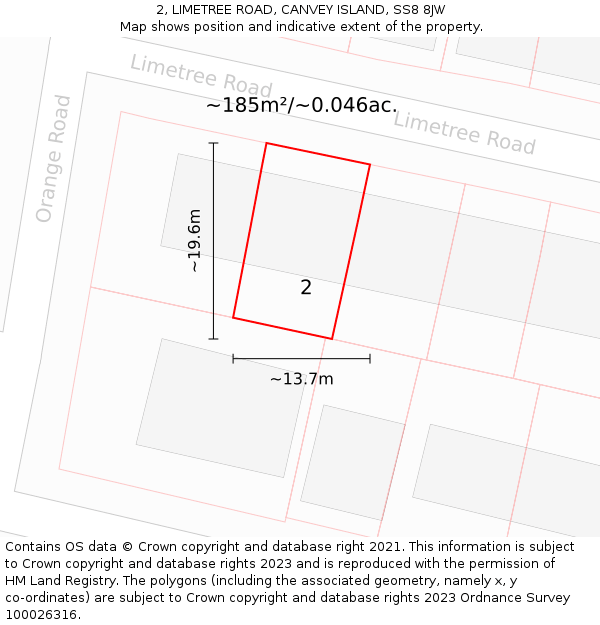 2, LIMETREE ROAD, CANVEY ISLAND, SS8 8JW: Plot and title map