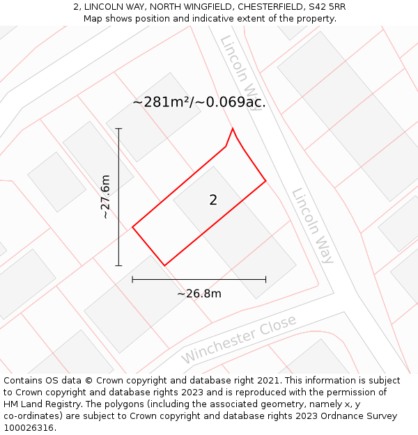 2, LINCOLN WAY, NORTH WINGFIELD, CHESTERFIELD, S42 5RR: Plot and title map