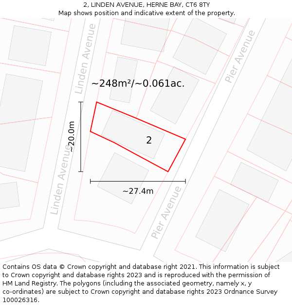 2, LINDEN AVENUE, HERNE BAY, CT6 8TY: Plot and title map