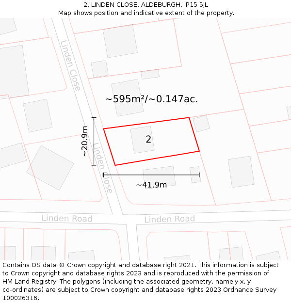2, LINDEN CLOSE, ALDEBURGH, IP15 5JL: Plot and title map