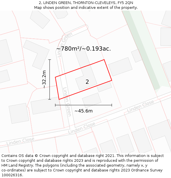 2, LINDEN GREEN, THORNTON-CLEVELEYS, FY5 2QN: Plot and title map