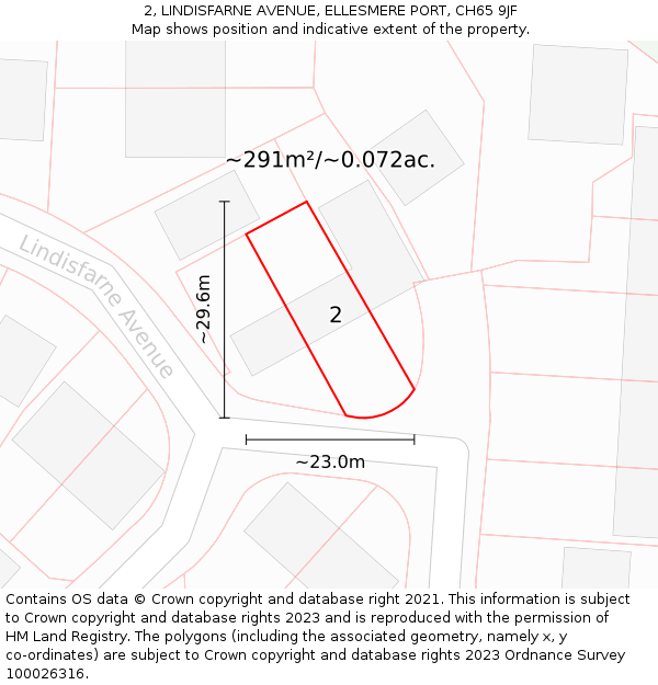 2, LINDISFARNE AVENUE, ELLESMERE PORT, CH65 9JF: Plot and title map