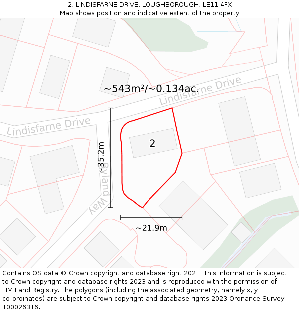 2, LINDISFARNE DRIVE, LOUGHBOROUGH, LE11 4FX: Plot and title map