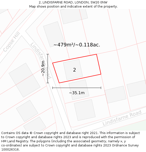 2, LINDISFARNE ROAD, LONDON, SW20 0NW: Plot and title map