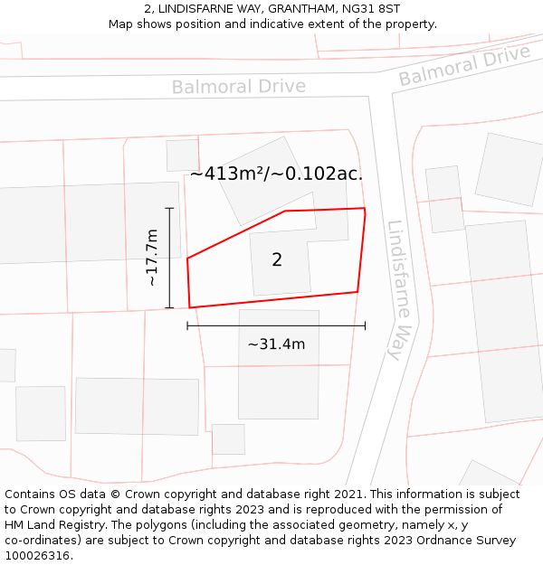 2, LINDISFARNE WAY, GRANTHAM, NG31 8ST: Plot and title map