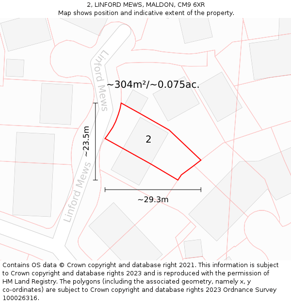 2, LINFORD MEWS, MALDON, CM9 6XR: Plot and title map