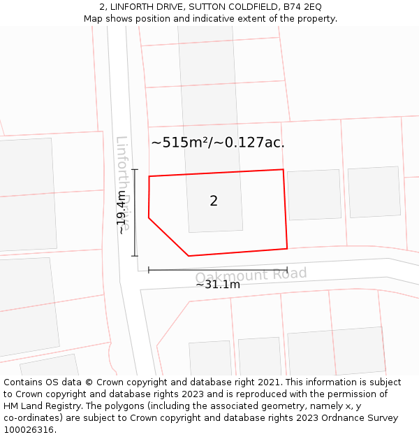 2, LINFORTH DRIVE, SUTTON COLDFIELD, B74 2EQ: Plot and title map