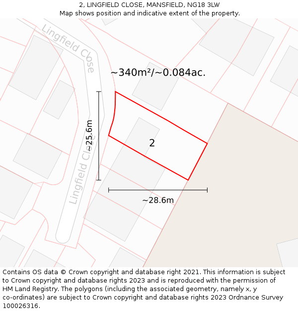 2, LINGFIELD CLOSE, MANSFIELD, NG18 3LW: Plot and title map