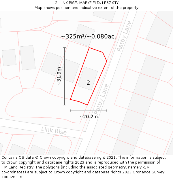 2, LINK RISE, MARKFIELD, LE67 9TY: Plot and title map