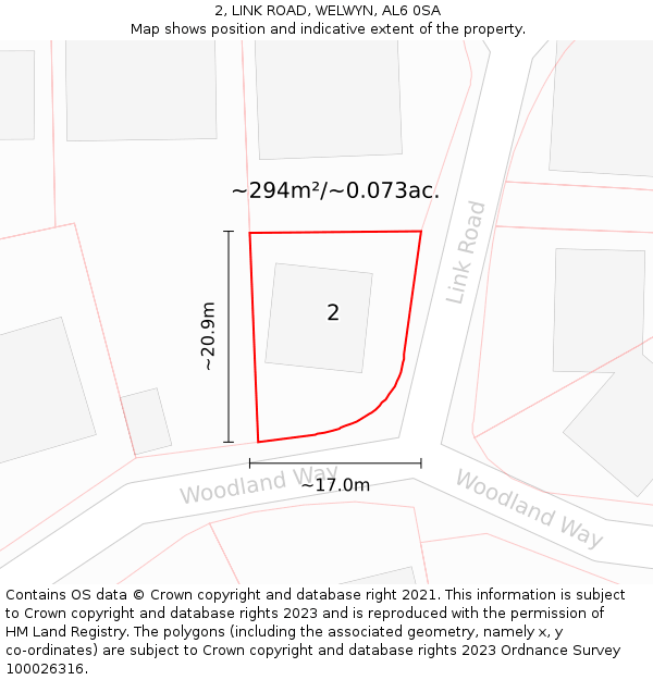 2, LINK ROAD, WELWYN, AL6 0SA: Plot and title map