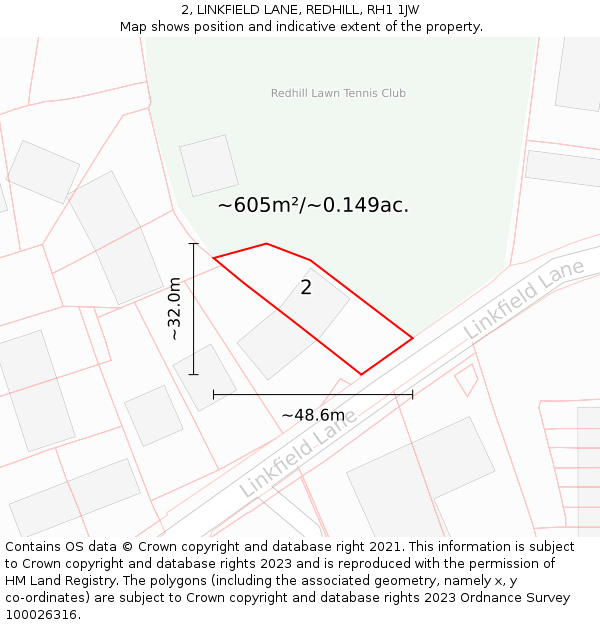 2, LINKFIELD LANE, REDHILL, RH1 1JW: Plot and title map