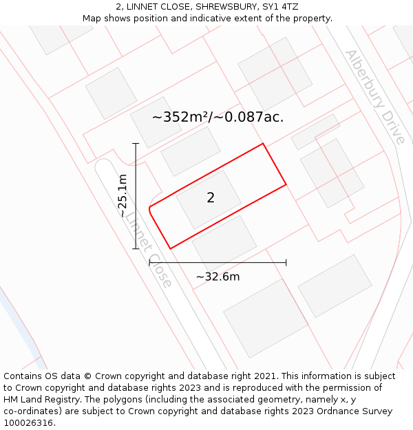 2, LINNET CLOSE, SHREWSBURY, SY1 4TZ: Plot and title map